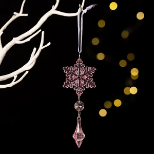 Colgante de cristal rosa con forma de copo de nieve para decoración festiva
