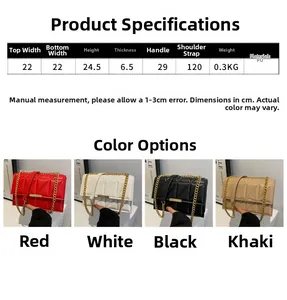 Detailed size chart and parameter overview for the quilted PU leather chain bag