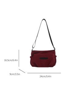 Dark red pleated nylon shoulder bag with adjustable strap, dimensions 24x16.5x9cm