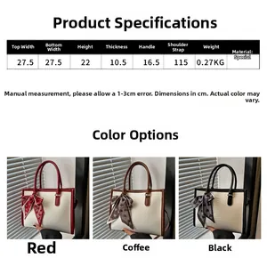 Tabella taglie dettagliata per borsa tote con dimensioni e opzioni di colore