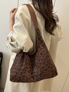 Large leopard print hobo tote bag with brown leather shoulder strap for women