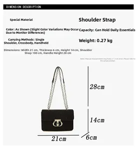 Detailed size specifications for the black glitter shoulder bag with silver chain strap
