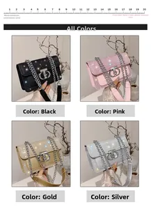 Glitter sequins shoulder bags in black, pink, gold, and silver with metal chain straps