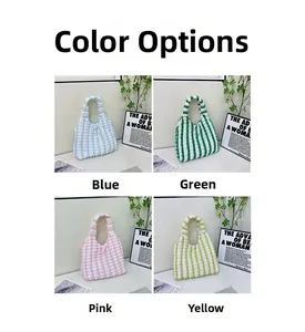 Détails de sacs fourre-tout à bulles rayés en bleu, vert, rose et jaune