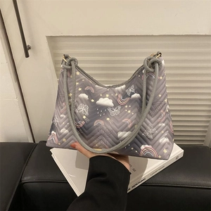 Sac Sous L'Aisselle Matelassé Femme Imprimé Papillon Arc-En-Ciel Nuage Fermeture Éclair Sac À Épaule Mode Décontractée