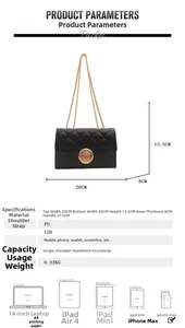 Guide des tailles du sac bandoulière noir avec dimensions et détails de capacité