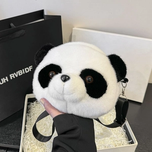 Cute Cartoon Panda Shaped Plush Crossbody Bag For Women Girls Soft Faux Fur Animal Shoulder Bag Mini Versatile Daily Handbag