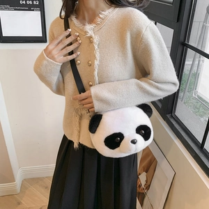 Cute panda plush crossbody bag featuring soft black and white faux fur for women