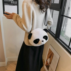 Cute panda plush crossbody bag with soft faux fur and adjustable strap for women