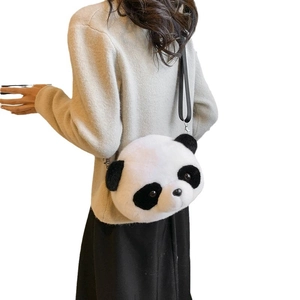 Cute panda plush crossbody bag for women with soft faux fur and slim black shoulder strap