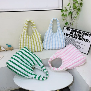 Sac Cabas Rayé En Tissu Popcorn Grande Capacité Texture Bulle Sac À Main Épaule Femmes Décontracté Quotidien Style Rue
