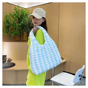 Sac fourre-tout grande capacité pour femme à carreaux bleus et blancs texturés