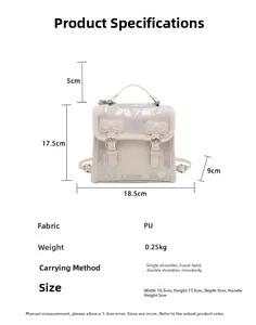 Detailed size specifications and dimensions for butterfly embossed PU backpack
