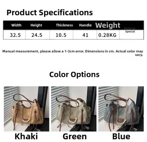 Size chart showing dimensions of 32.5x24.5x10.5cm for this casual tote shoulder bag