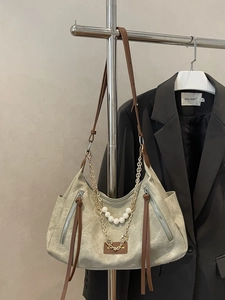 Vintage Shoulder Bag Women Washed Denim Canvas PU Leather Handbag With Artificial Pearl Metal Chain Retro Underarm Hobo Bag Chic