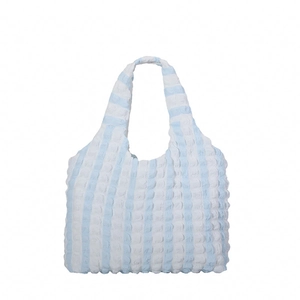 Sac fourre-tout à rayures bleues et blanches avec texture gaufrée et grande capacité