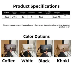 Detailed size specifications and color options for the stylish PU leather shoulder bag