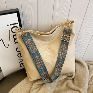 Large Capacity PU Leather Women Hobo Bag Vintage Retro Shoulder Bag With Bohemian Wide Woven Strap Fashion Casual Daily