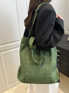 Grand sac cabas en toile verte pour femmes, sac à bandoulière spacieux pour cours et travail