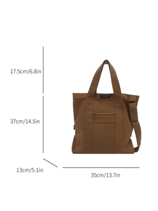 Grand sac cabas en toile marron 37x35x13cm avec poignées et bandoulière amovible