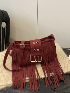 Women Fashion Tassel Faux Suede Shoulder Bag Large Capacity Vintage Bohemian Small Square Crossbody Bag Commuter Handbag