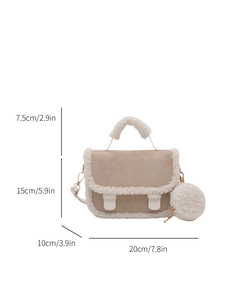 Plush lamb wool small crossbody bag with dimensions 20x15x10cm and mini round pouch