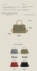 Detailed dimensions and four color options for the sequined fashion evening bag