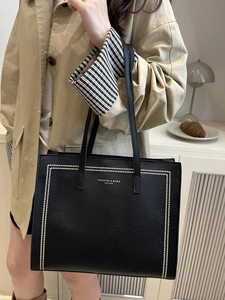 Retro black leather tote bag with gold stud rectangle detail and long shoulder strap