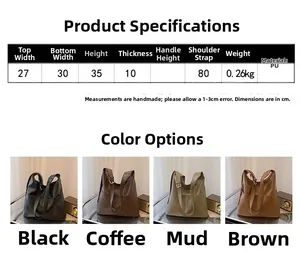 Detailed size chart and multi-color view of minimalist large capacity PU tote bags