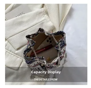 Top view showing the large capacity of the ethnic style bucket bag for daily essentials