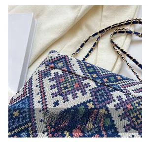Close-up of geometric woven pattern with durable chain strap and precise stitching