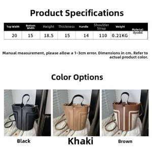 Detailed size specifications for a stylish bucket bag with a weight of only 0.21kg