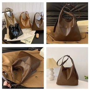 Collage of large hobo bags in four colors with smooth leather and adjustable straps