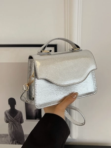Luxury Metallic PU Leather Evening Shoulder Bag For Women Fashion Sequin Banquet Party Handbag With Gold Chain Strap