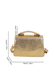Elegant gold glitter evening clutch bag with chain strap and wavy flap, 19cm wide