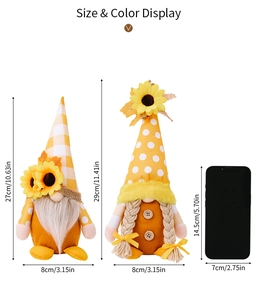 Comparaison détaillée de la taille de deux gnomes d'automne avec un téléphone de référence