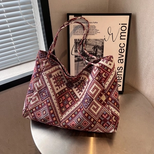Grande Borsa Tote Da Donna Vintage Etnica Geometrica Jacquard Tessuta Tela Borsa A Spalla Stile Boho