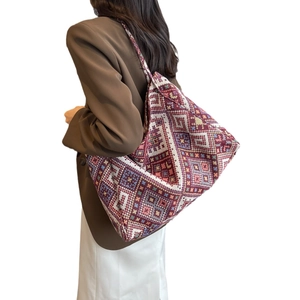 Grande borsa tote in tela con trama geometrica etnica per pendolari e donne
