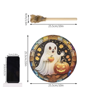 Größentabelle für Halloween-Geist-Tablett und Besen mit Maßen von 25,5 cm Durchmesser
