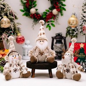 Christmas Plush Sitting Dolls Ornament Gnome Snowman Reindeer Knitted Polyester Faux Fur Snowflake Embroidery Warm Nordic Style Home Decoration