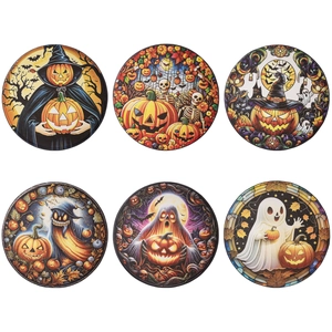 6er-Set Halloween-Untersetzer mit Geistern Kürbissen und Totenkopf-Illustrationen