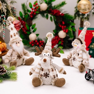 Three-piece Nordic Christmas plush doll set featuring Santa, reindeer, and snowman figurines