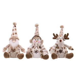 Three-piece set of sitting Christmas plush dolls with Santa, snowman and reindeer