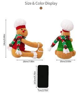 Size and color display of knitted gingerbread man Christmas decorations with dimensions