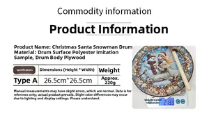 Spécifications du tambour de Noël montrant le contreplaqué et les dimensions de 26,5cm