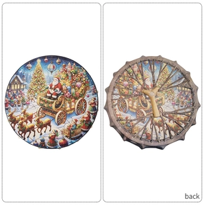 Vue détaillée avant et arrière d'un tambour de chamane de Noël avec poignée en bois