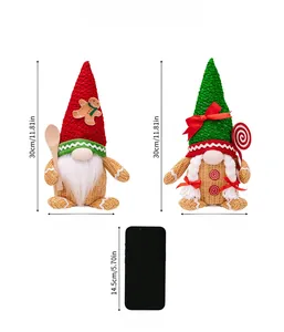 Size chart showing 30cm Christmas gingerbread gnomes with red and green hats for decoration