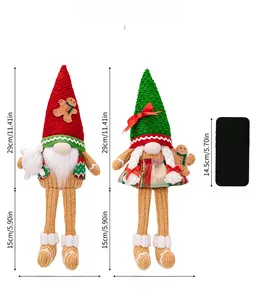 Detailed size display of plush Christmas gnomes with long legs and gingerbread motifs