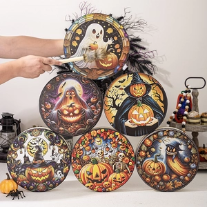 Halloween Schamanentrommel Mit Trommelstock Polyester Holz Kürbis Geist Skelett Muster Perkussionsinstrument Party Deko