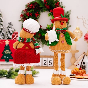 Christmas gingerbread man plush dolls with retractable legs for festive home decoration